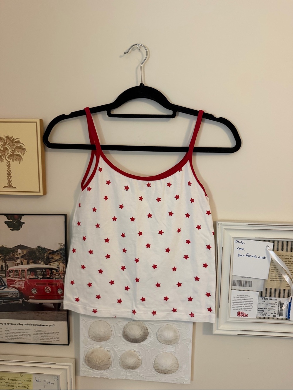 Brady Melville White & Red Star Print Camisole Tank Top